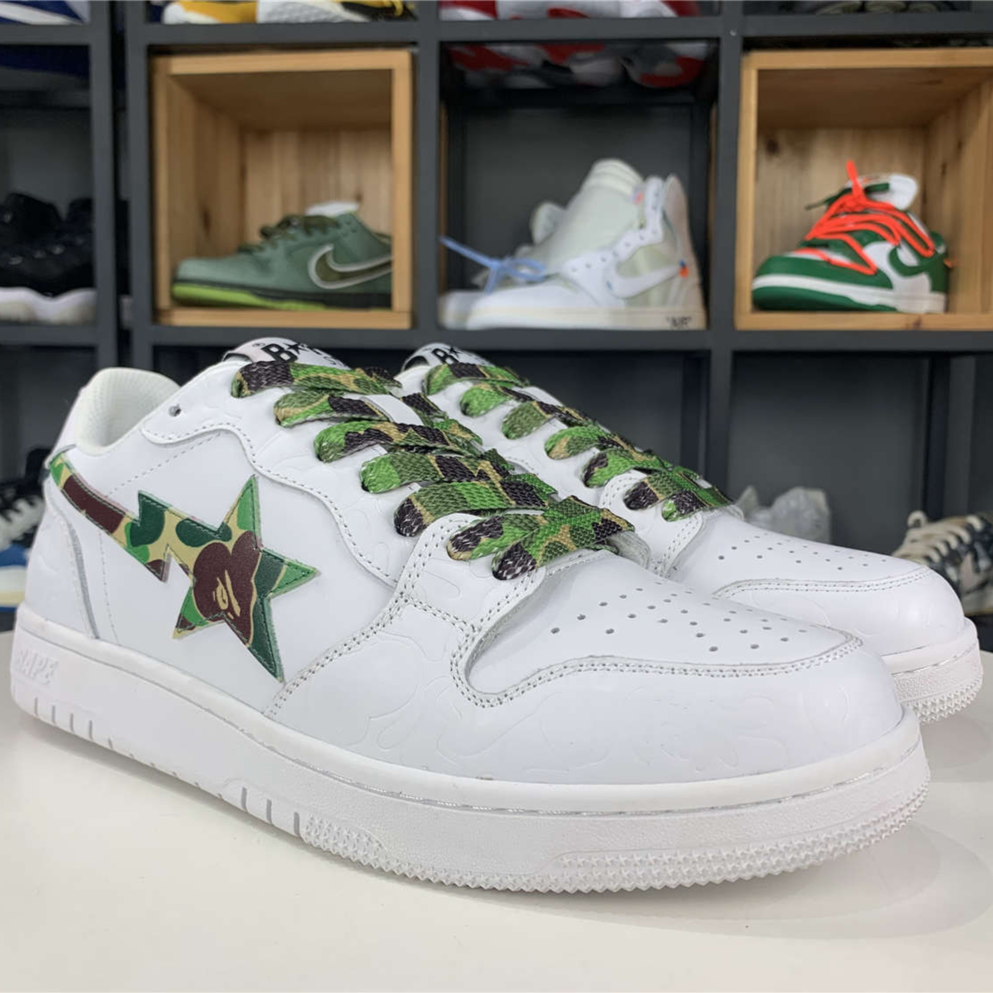 A Bathing Ape Bape Sta Low "White ABC Camo Green"